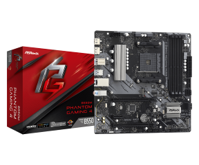 ASROCK MB B550M PHANTOM GAMING 4, SOCKET AMD AM4, CS AMD B550, 4 DIMM SOCKETS DDR4, HDMI/DISPLAY PORT, LAN GIGABIT, MICRO-ATX, 2YW.